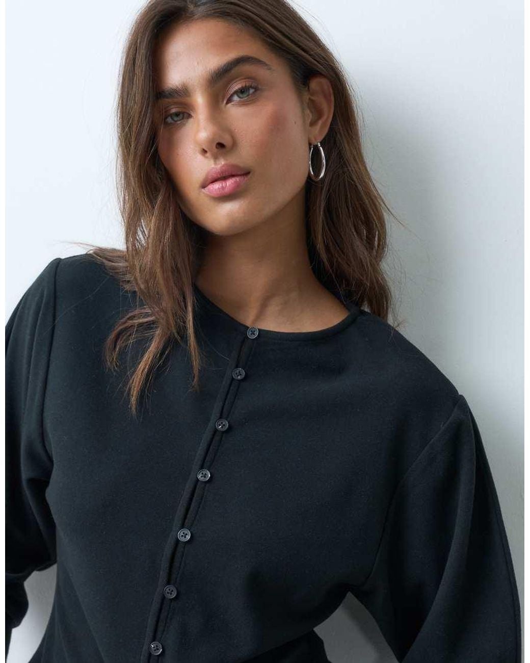 ASOS Blue Supersoft Drape Button Down With Volume Sleeve Top