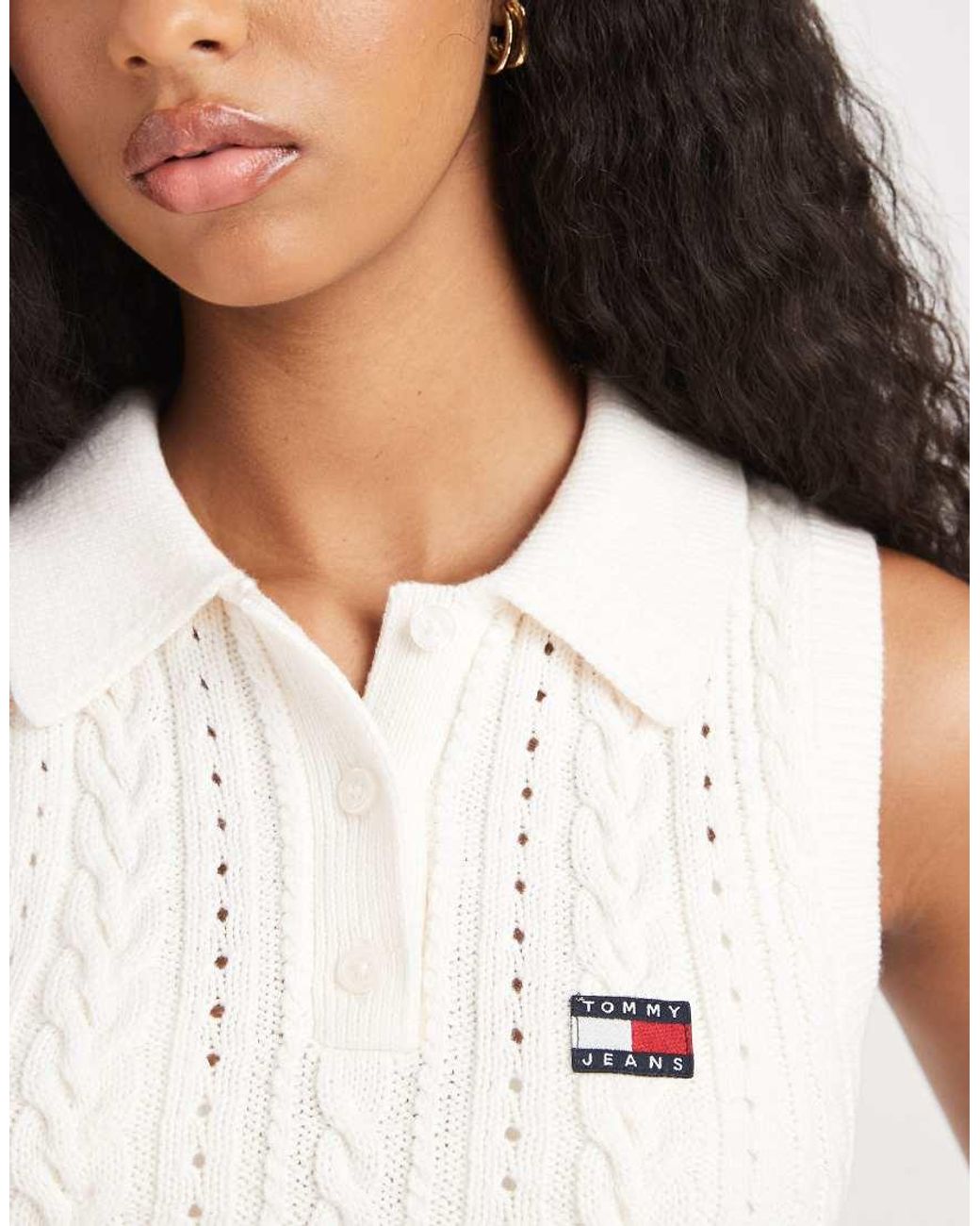 Tommy Hilfiger White Cable Knit Sleeveless Polo Shirt