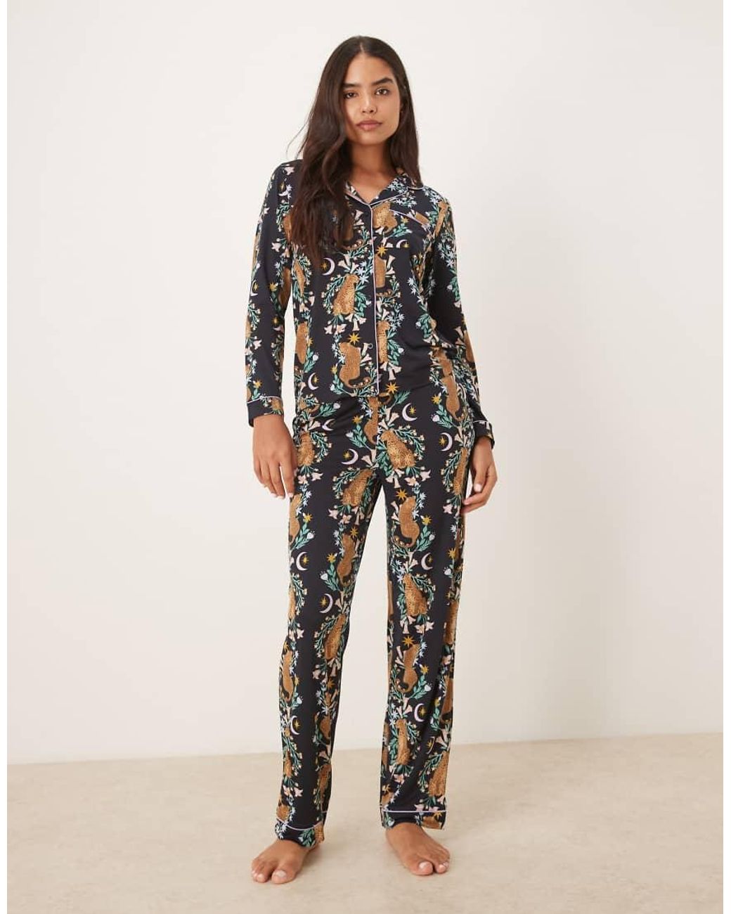 Chelsea Peers Blue Poly Long Sleeve Revere Pyjama Set