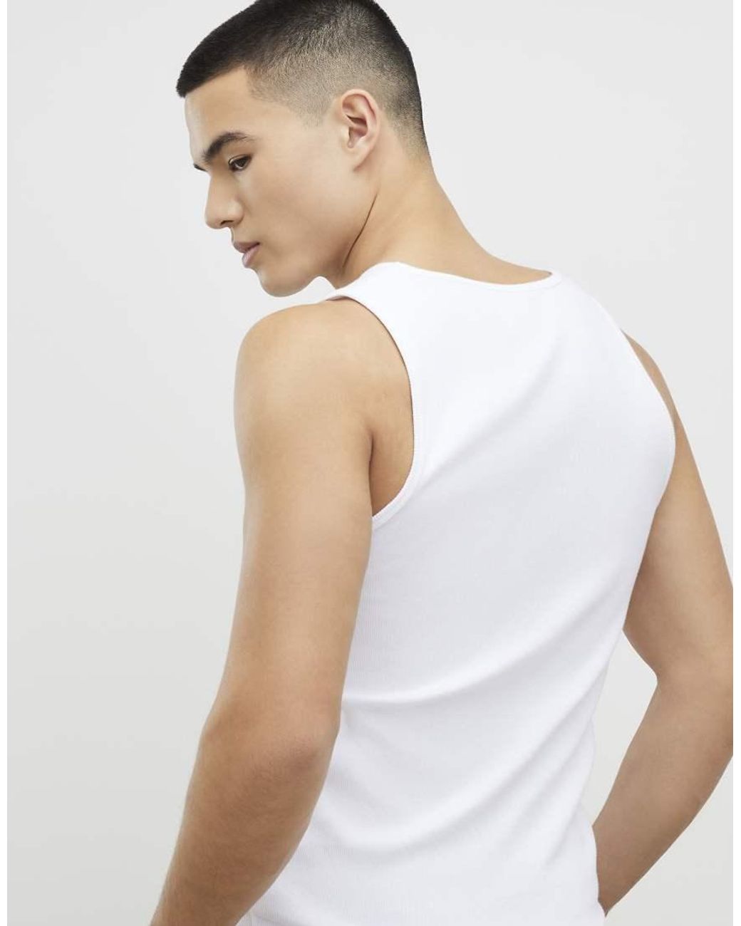 River Island White Muscle Fit Cotton Blend Stretch Vest for men