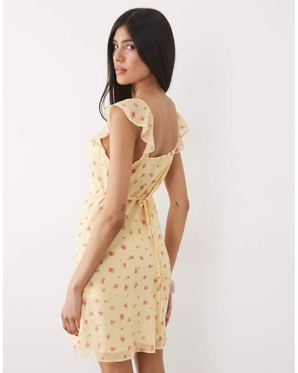 New Look Natural Flutter Sleeve Frill Mini Dress