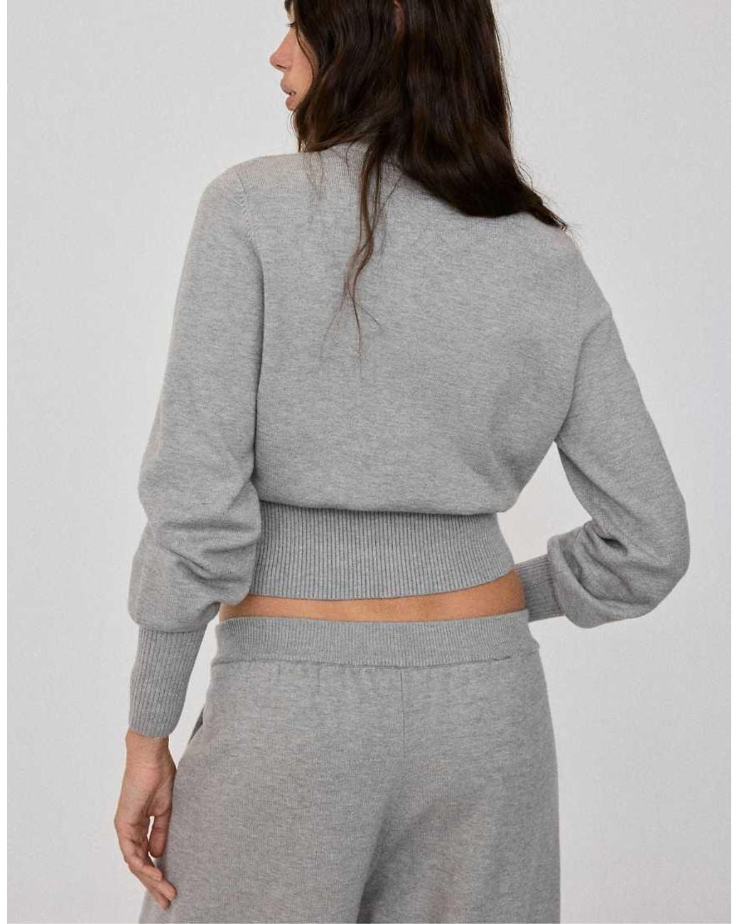Stradivarius Gray Fitted Zip-up Knit Cardigan