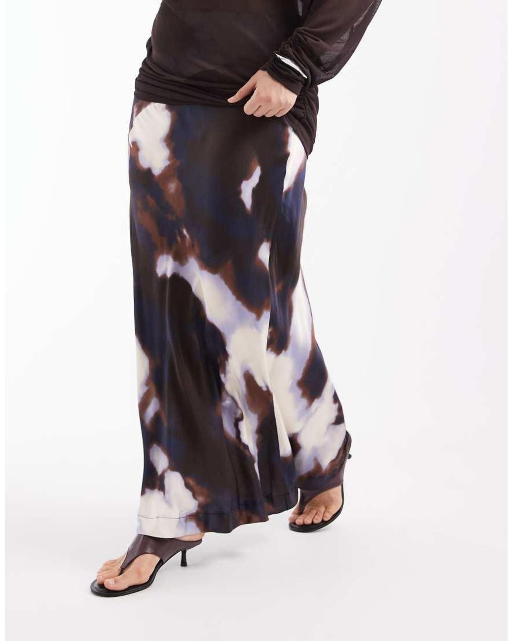 Vero Moda Brown Asymmetric Waist Satin Maxi Skirt