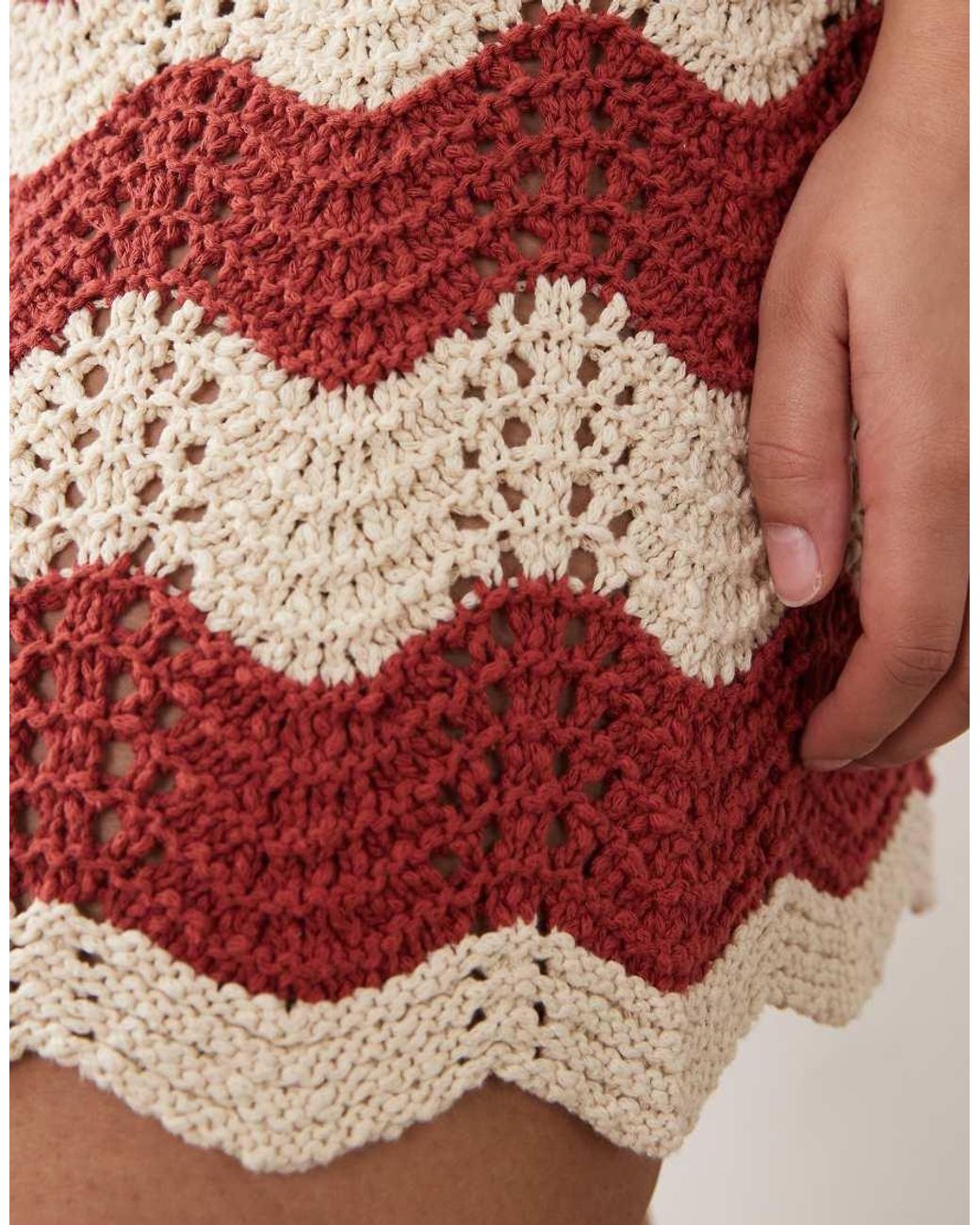 ARRANGE Red Curve Co-ord Stripe Crochet Shorts