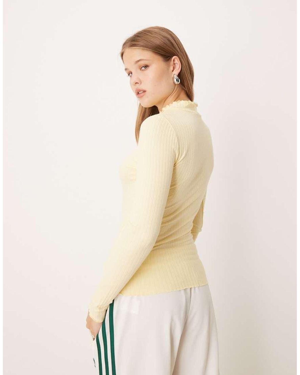 Jdy Natural Lettuce Edge Long Sleeve Top