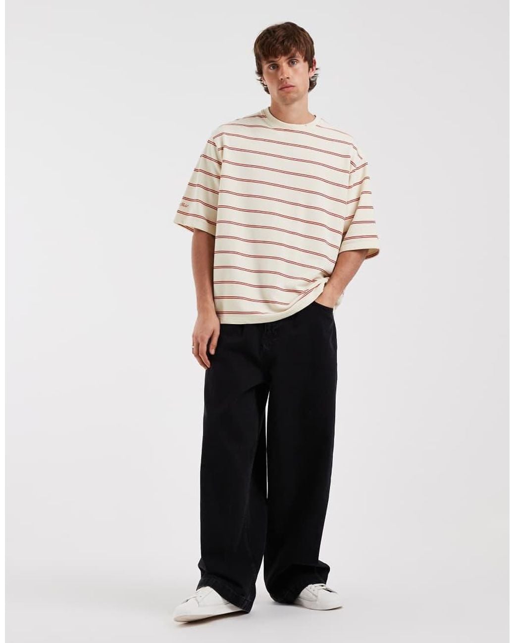 Redefined Rebel Natural Oversized Striped Short Sleeve T-shirt for men