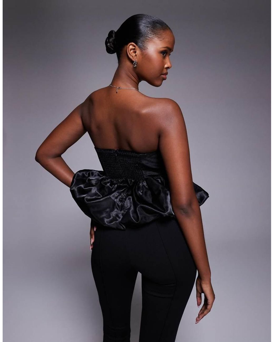 River Island Black Velvet Bandeau Peplum Top