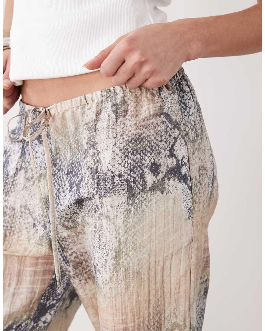 Monki Natural Crinkle Wide Leg Trousers