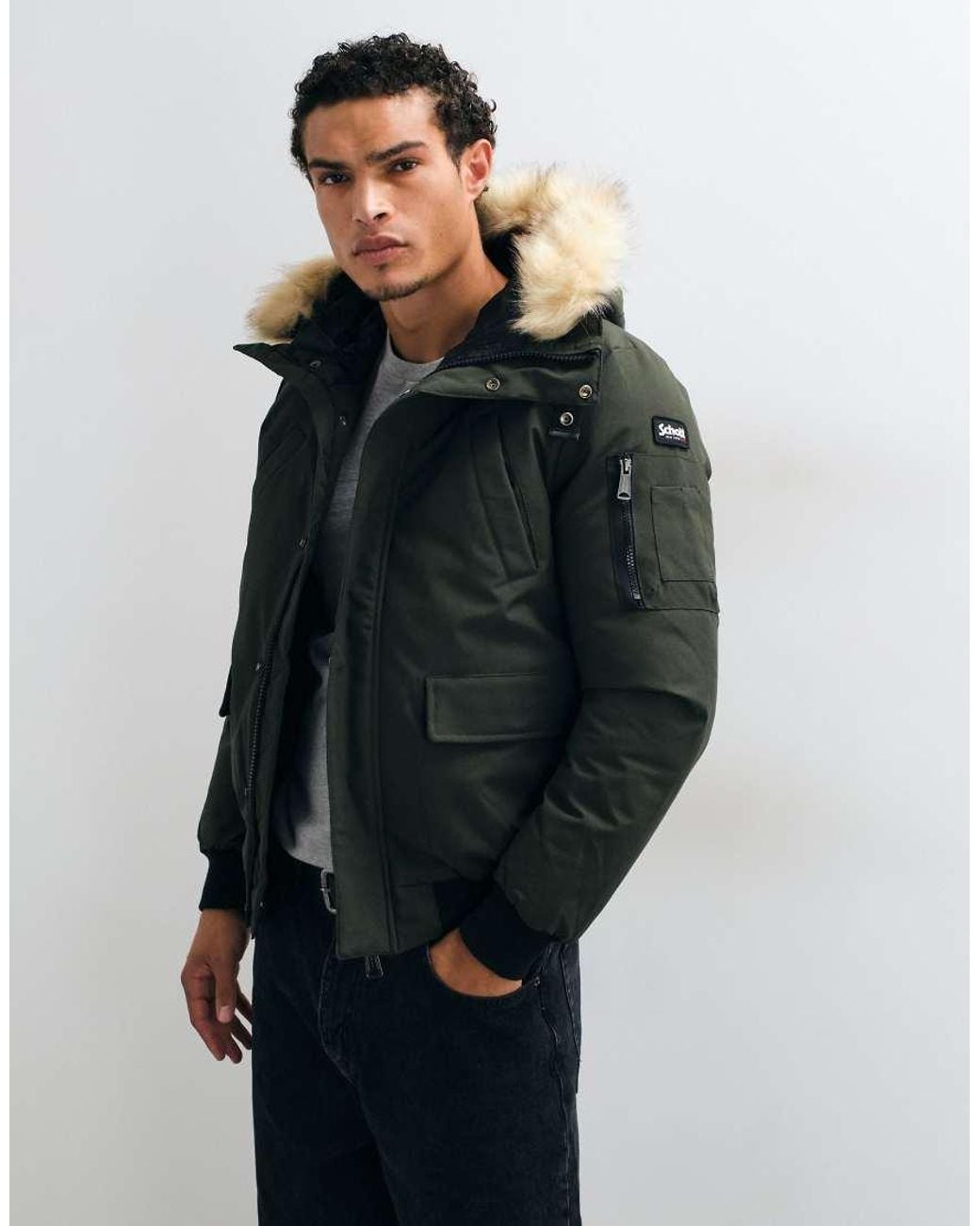 Schott Nyc Gewatteerde Cropped Parka in het White voor heren