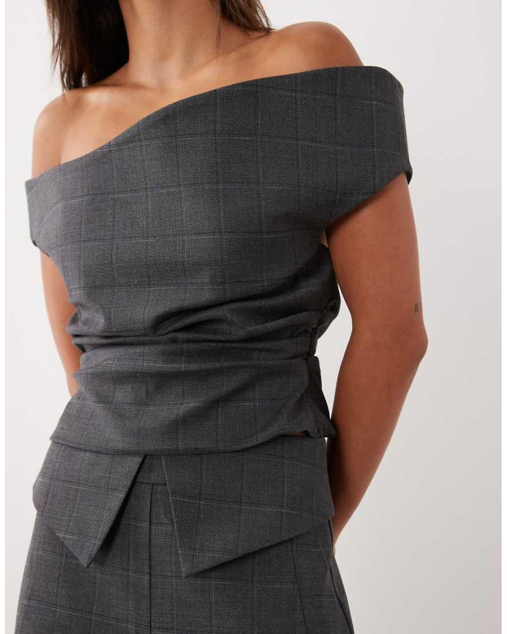 ASOS Gray Tailored Off Shoulder Co-Ord Top