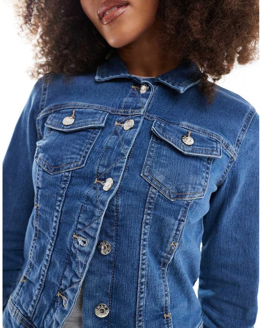 ONLY Blue Fitted Denim Jacket