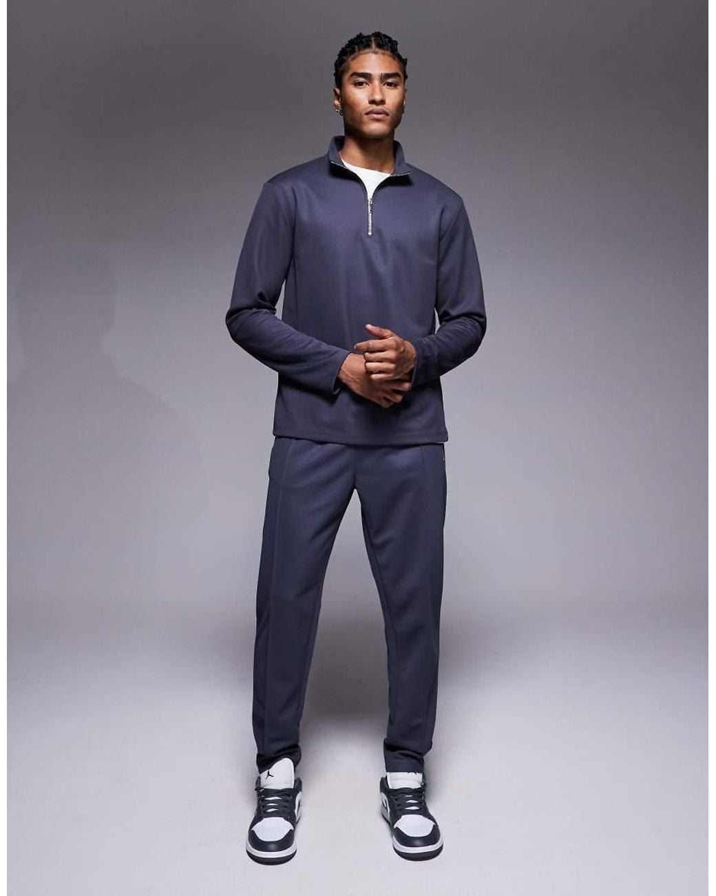 River Island Blue Premium Textured 1/4 Zip Top for men