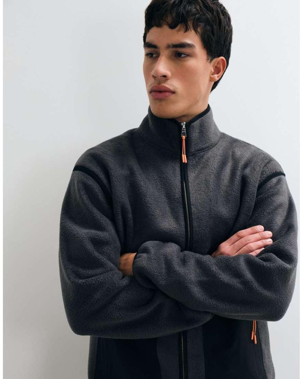 ASOS Blue Relaxed Zip Through Fleece With Nylon Pockets for men