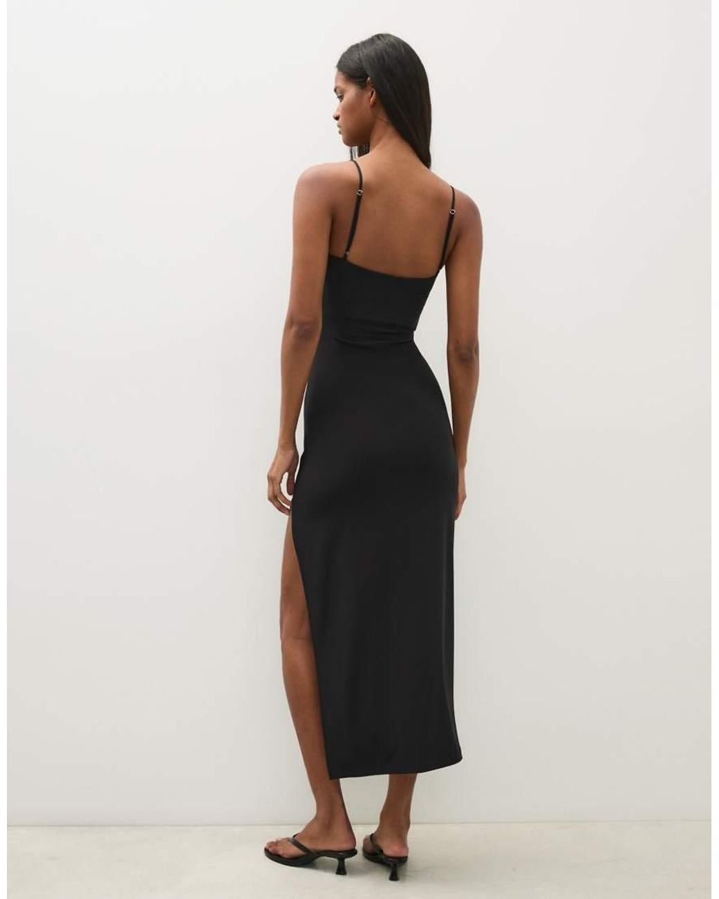 Bershka Black Gathered Strap Midi Dress