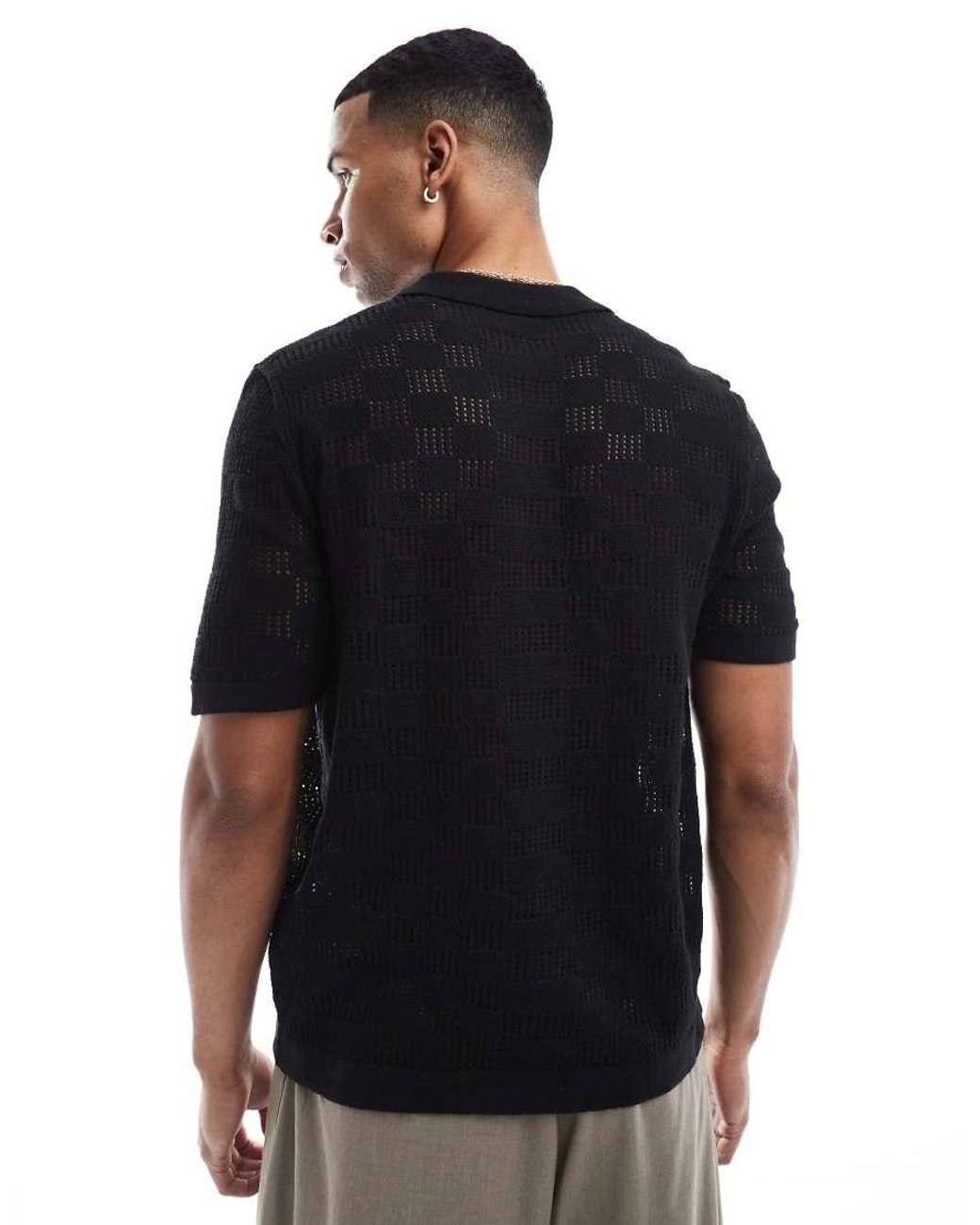 Only & Sons Black Check Crochet Shirt for men