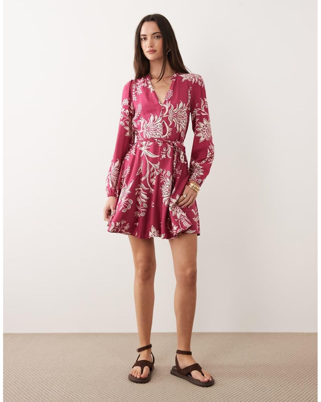 New Look Red Floral Flippy Mini Dress