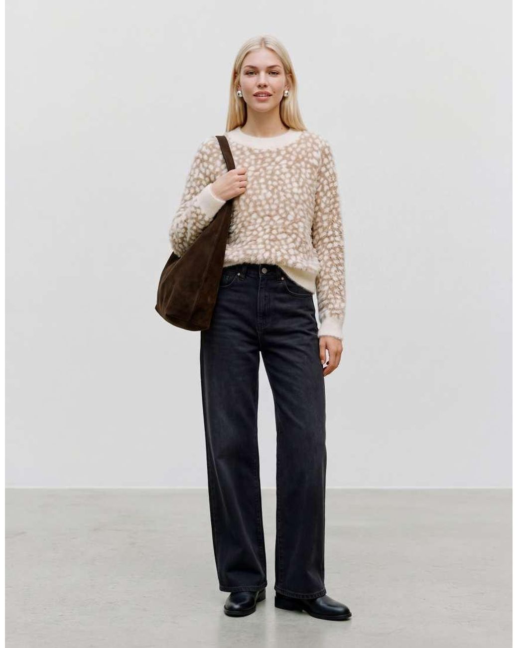 Vero Moda Natural Deer Print Soft Fluffy Knitted Jumper