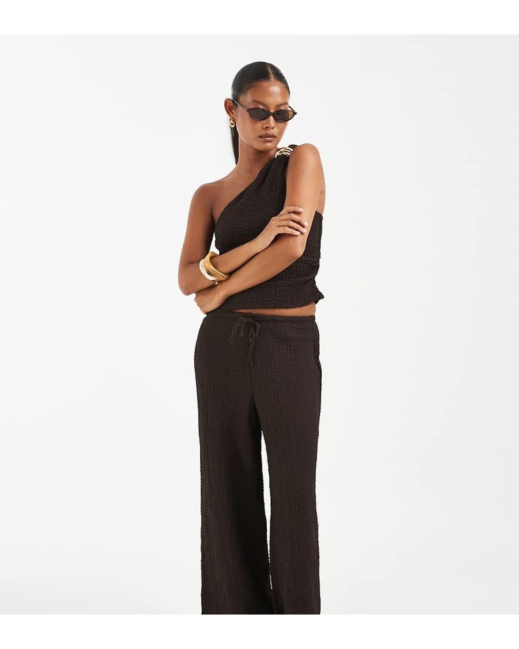 Only Petite White High Waist Crinkle Textured Trousers Co-ord