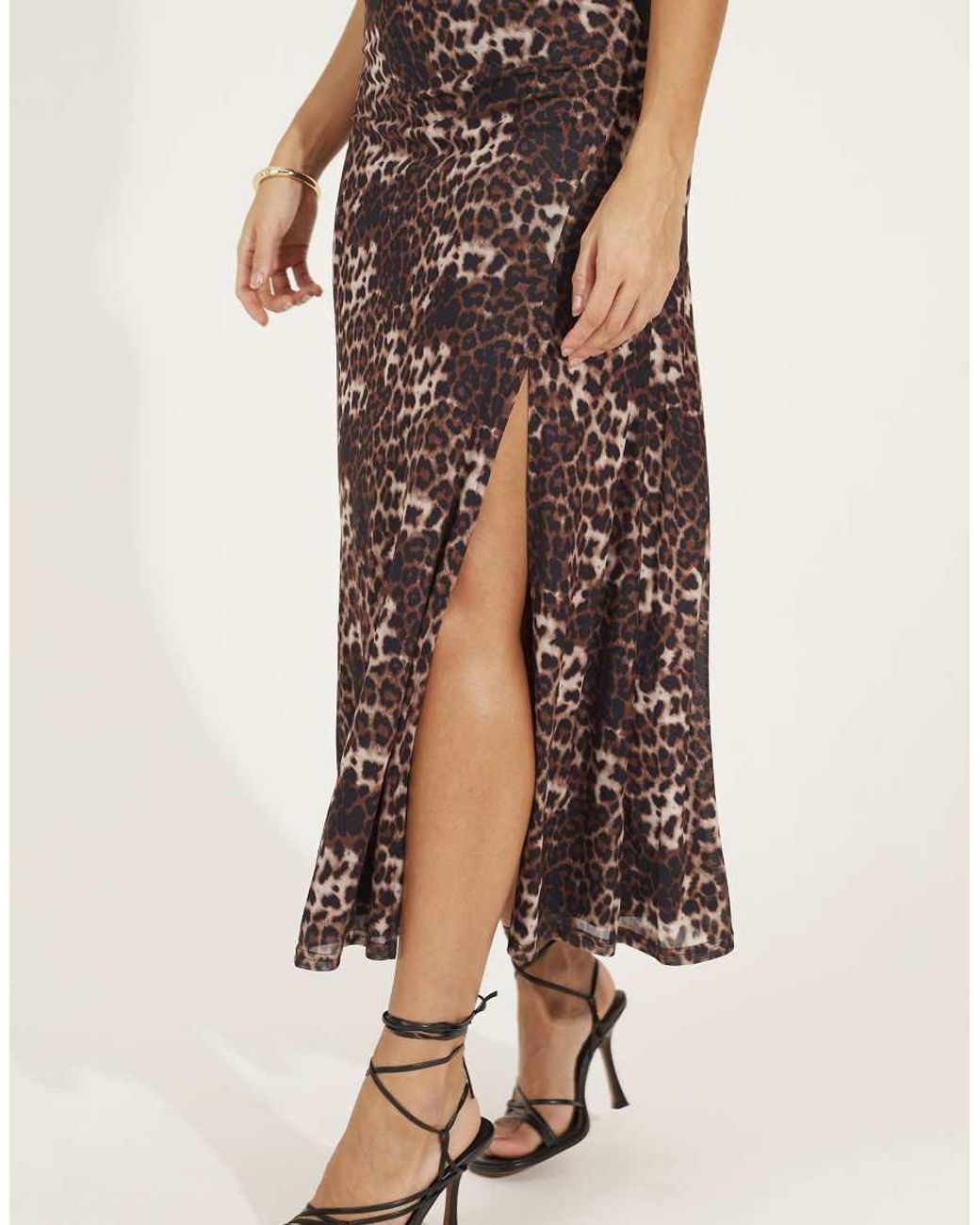 Brave Soul Natural Strappy Leopard Print Maxi Dress With Split