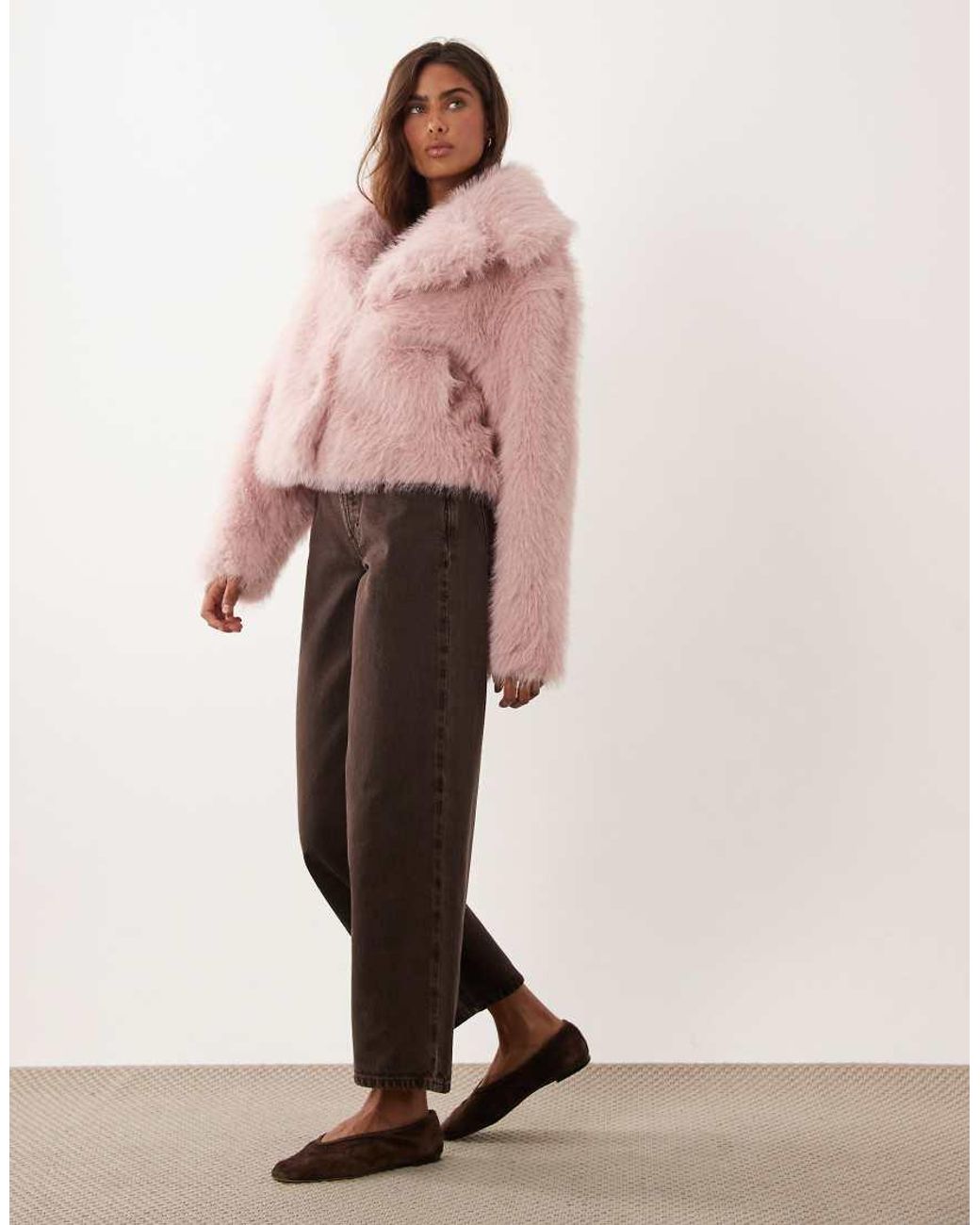 Miss Selfridge Pink Faux Fur Crop Jacket