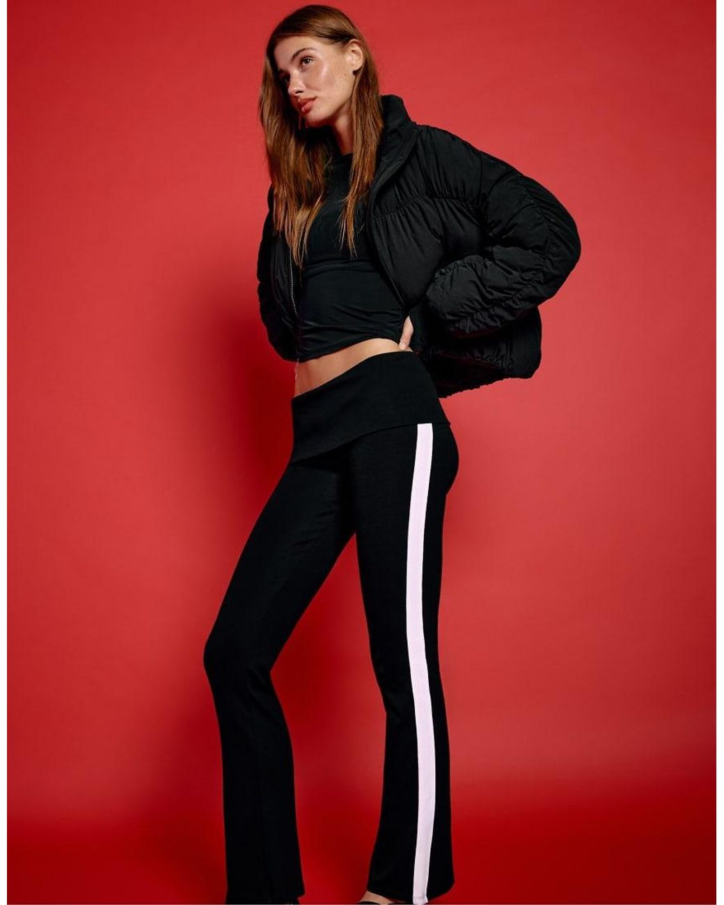 Stradivarius Red Turn-down Waist Bell Bottom leggings