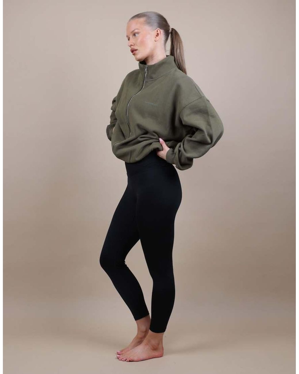 SIMMI Green Bronte Zip Through Funnel Neck Sweatshirt
