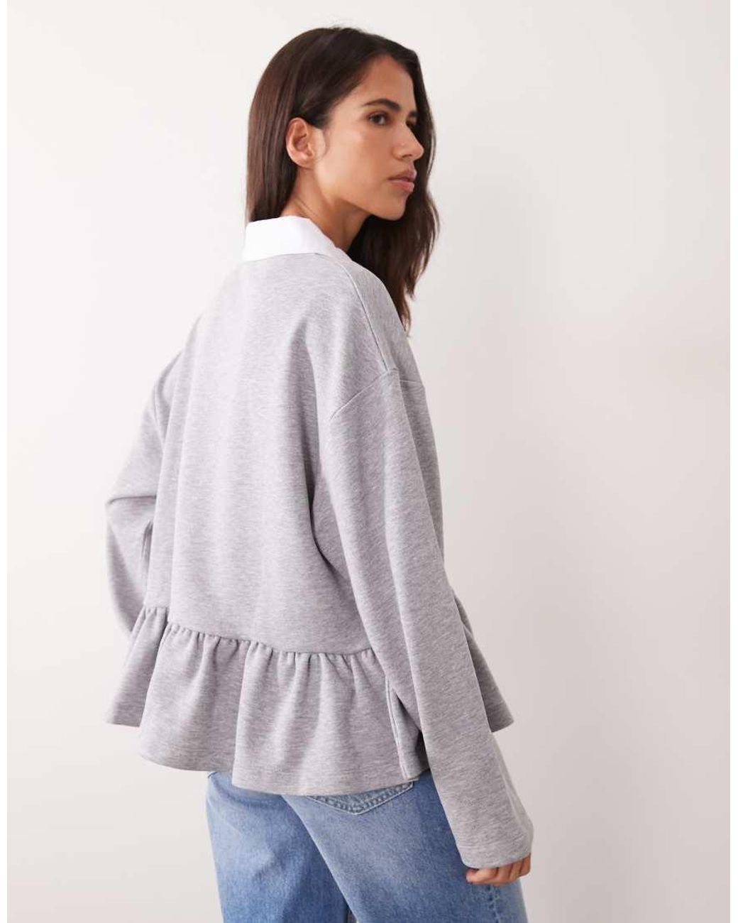 ASOS Gray Jersey Long Sleeve Peplum Henley