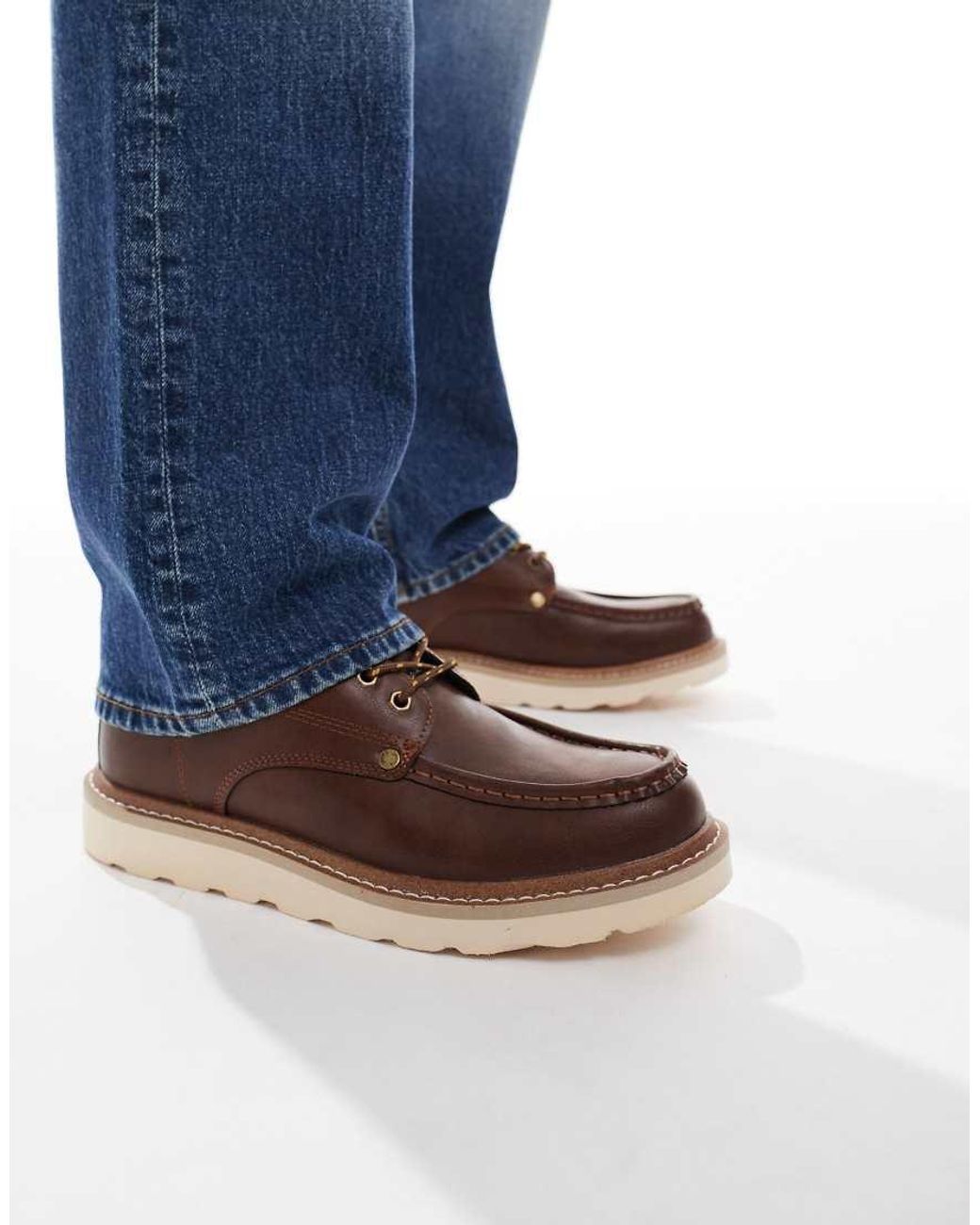 Jack & Jones Brown Pu Moc Boots With Contrast Soles for men