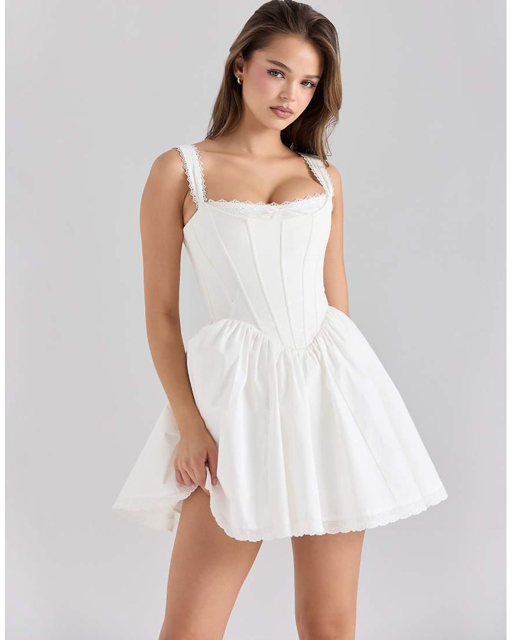 House Of Cb White Ami Stretch Cotton Corset Mini Dress