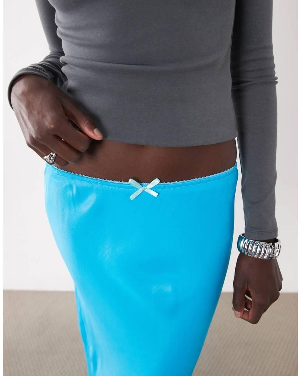 Miss Selfridge Blue Satin Bias Maxi Skirt