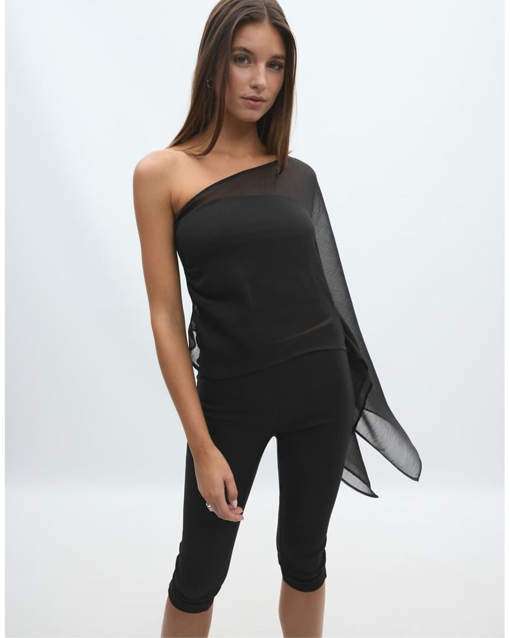 Stradivarius Black Asymmetric Draped Top