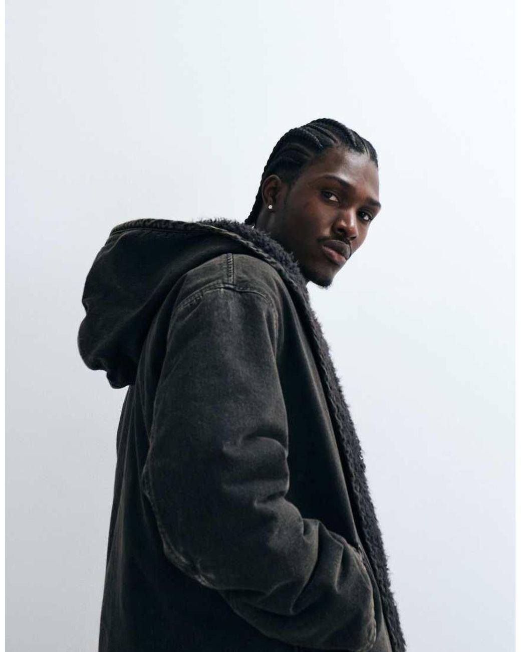 Levi's Black Oversized Deck Hooded Denim Sherpa Jacket for men