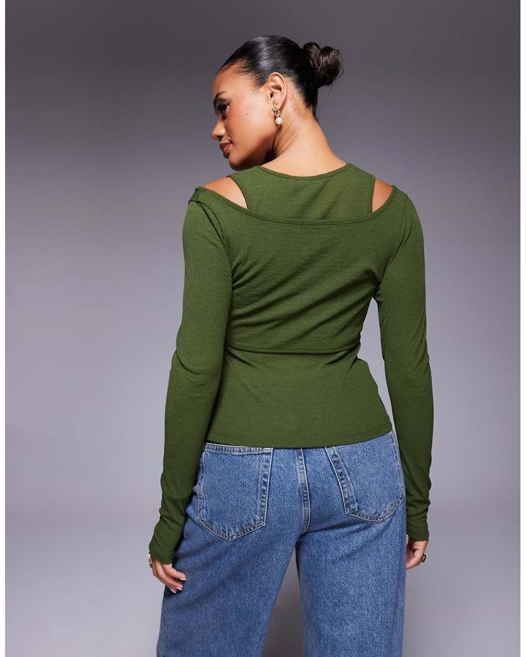 ASOS Green Twist Bust Double Layer Long Sleeve Top