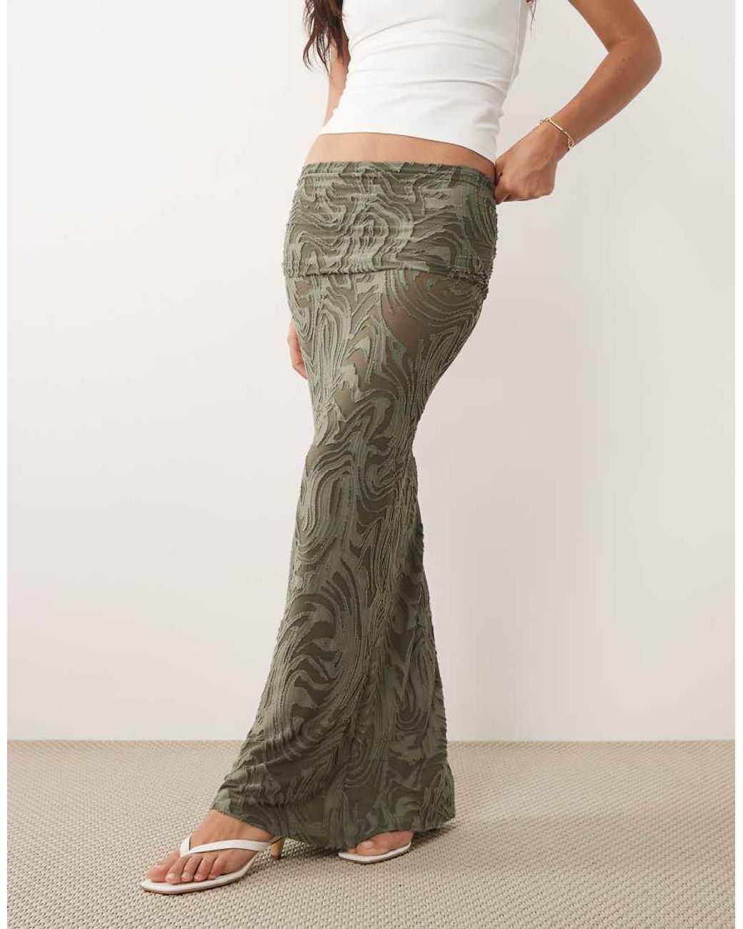 ASOS Natural Burnout Maxi Skirt With Overwrap Detail