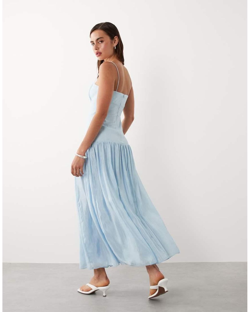 Mango Blue Ruched Strappy Maxi Dress