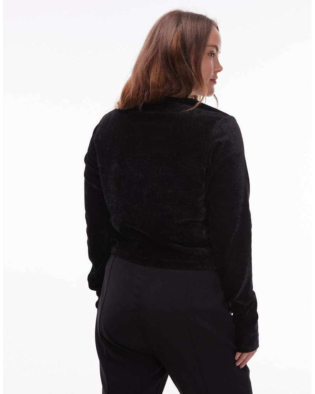 ASOS Black Asos Design Curve Velvet Button Through Top