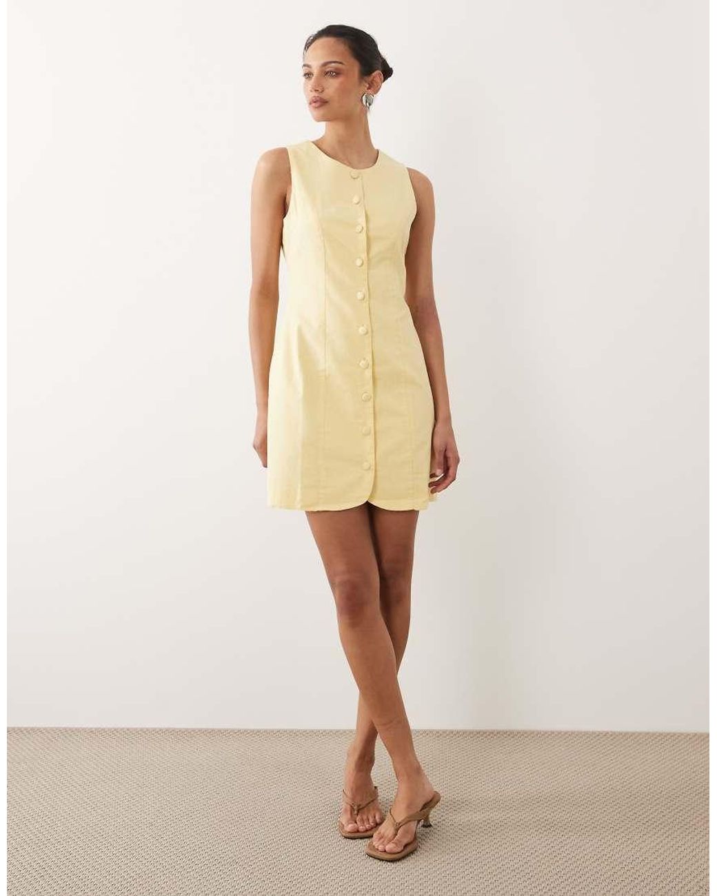 Nobody's Child Natural Polly Cotton Sleeveless Button Down Mini Dress