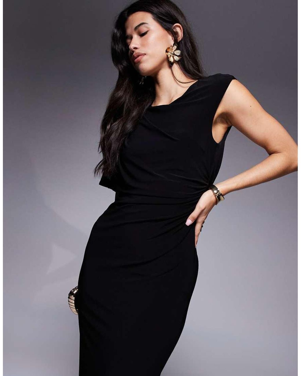 Forever New Black Asymmetric Open Back Jersey Maxi Dress