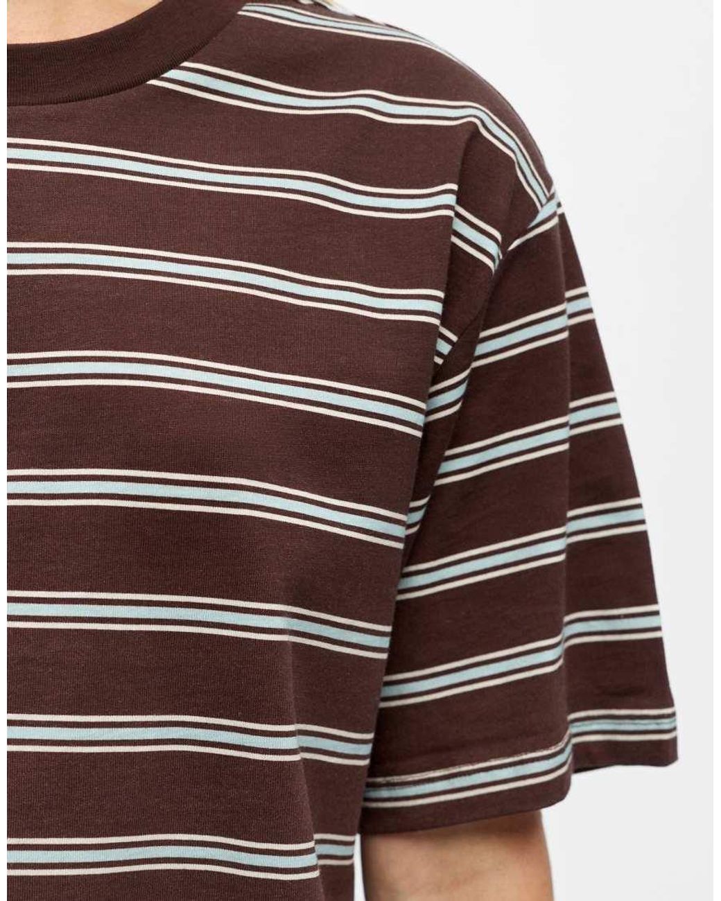 Object Brown Gima Striped Jersey Loose Fit Crew Neck Short Sleeve Stretch T-shirt