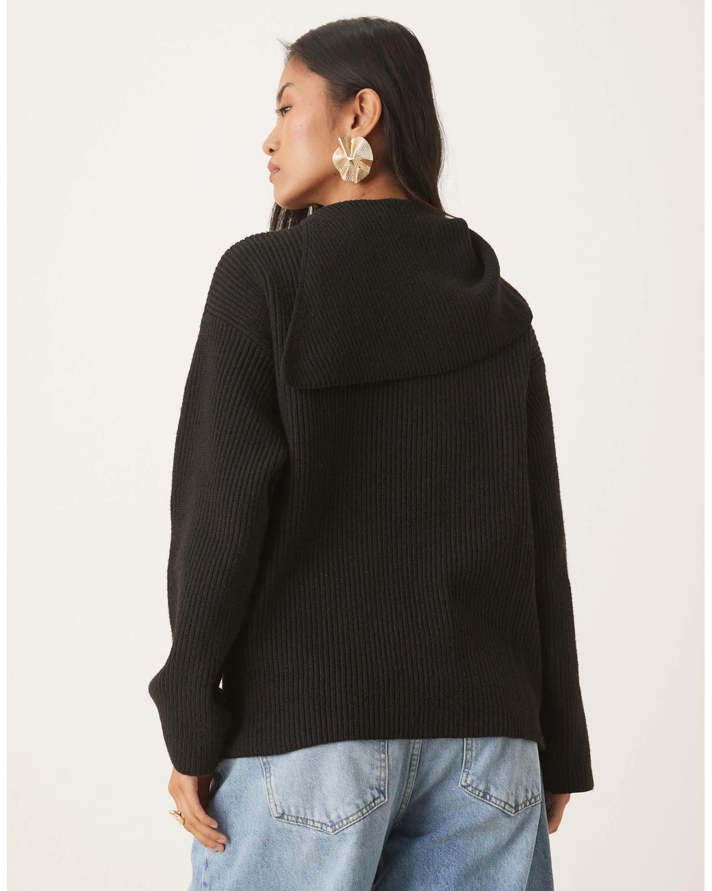 Pretty Lavish Black Split Collar Oversized Knit Jumper