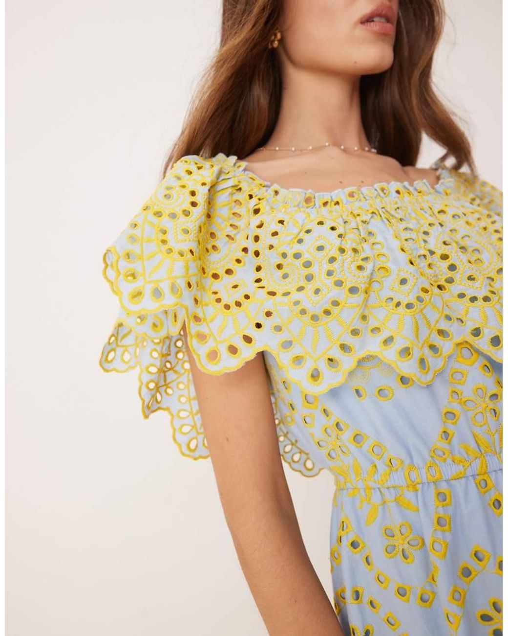 Maya Multicolor Broderie Bardot Midi Dress