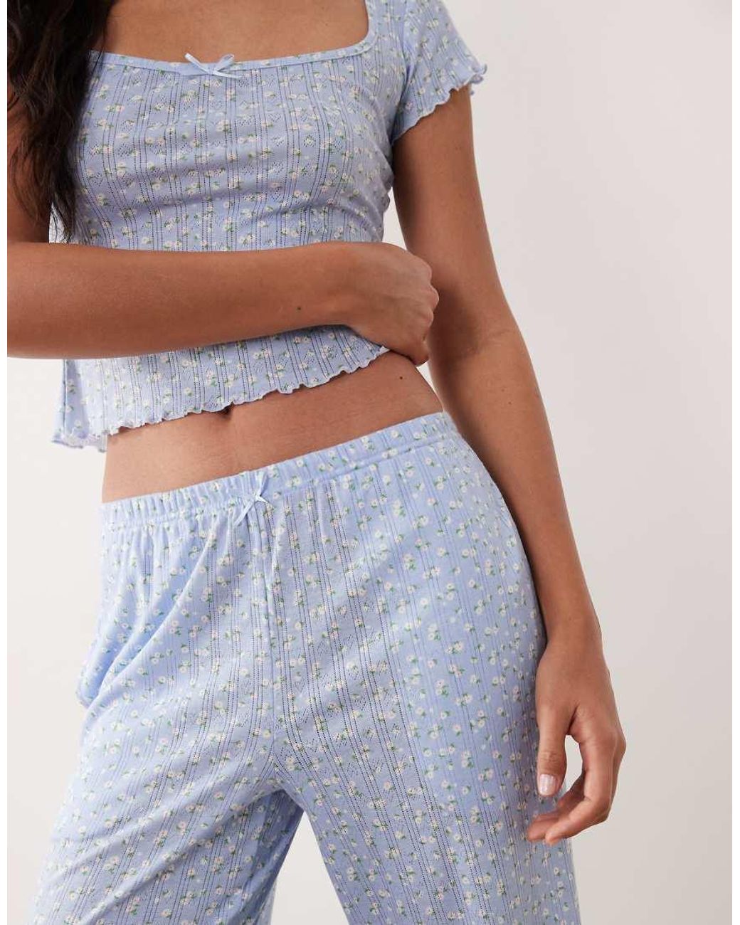 Brave Soul Gray Short Sleeve Pointelle Top And Pants Pajama Set