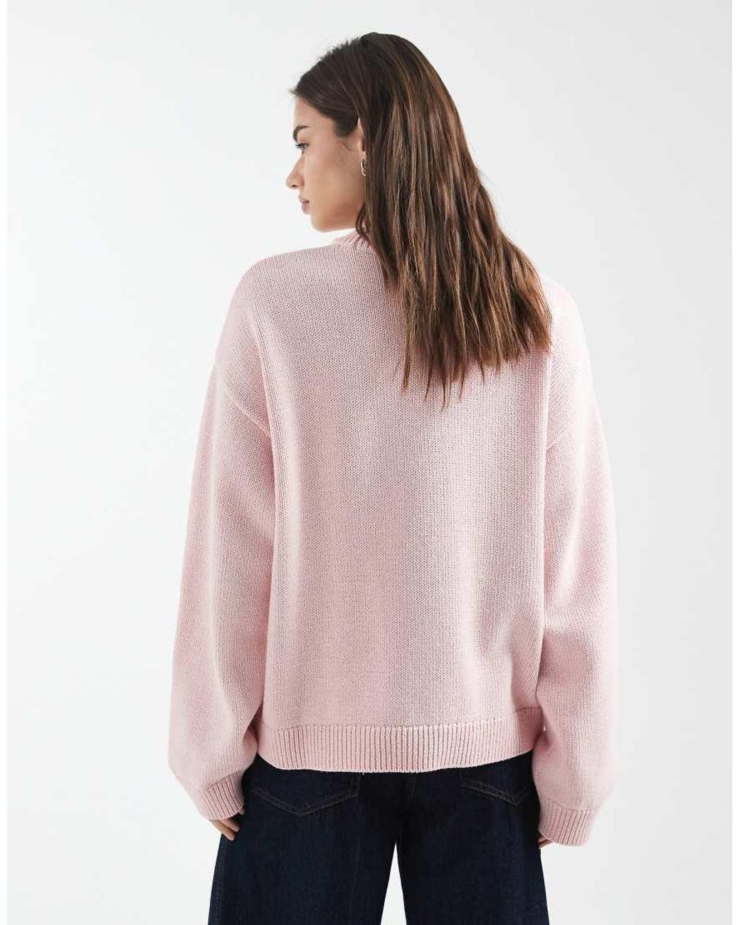 ASOS Pink Knitted Wide Sleeve Cotton Blend Jumper