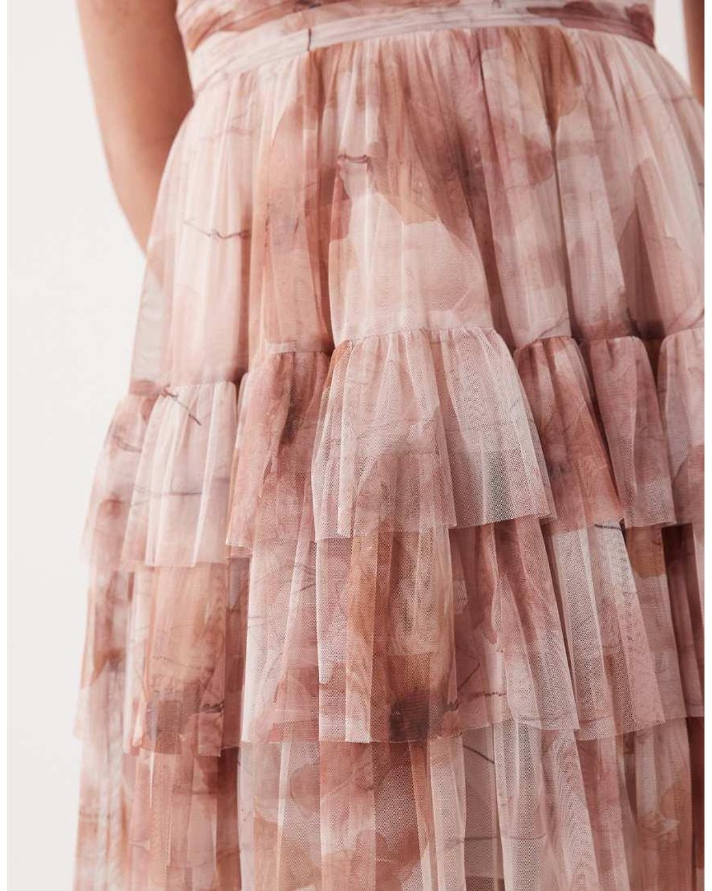 LACE & BEADS Pink V Neck Ruffle Skirt Mini Dress