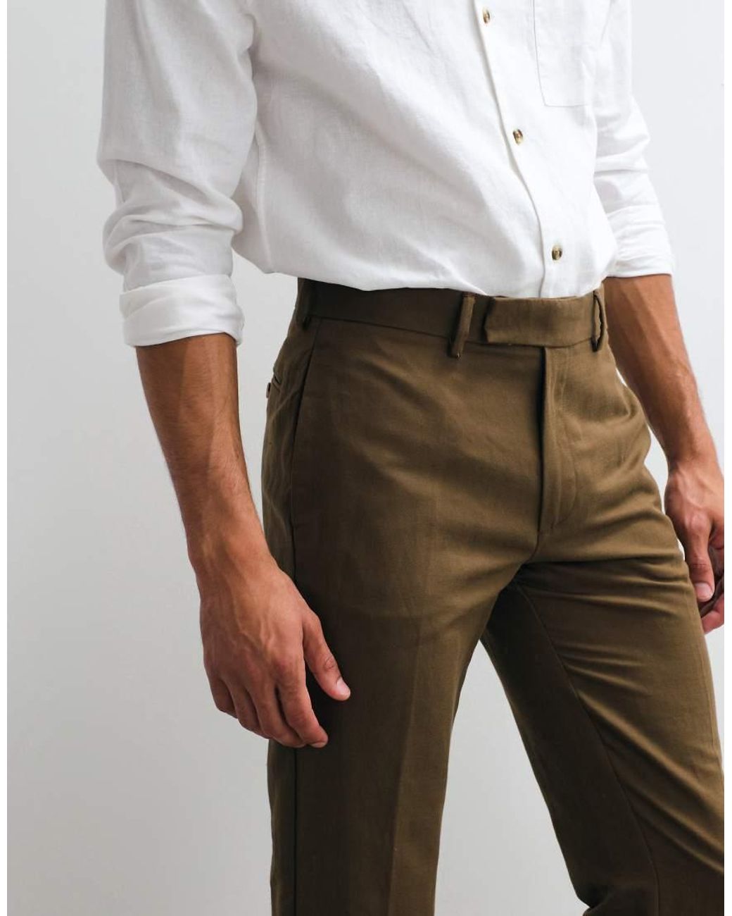 ASOS Brown Tailored Linen Rich Slim Trousers for men