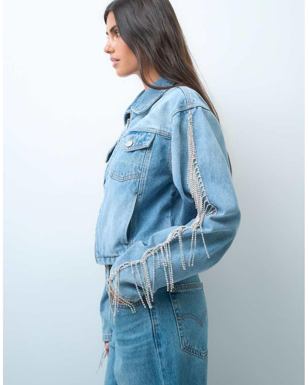 Liquor N Poker Blue Fringe Detail Denim Jacket Co-Ord