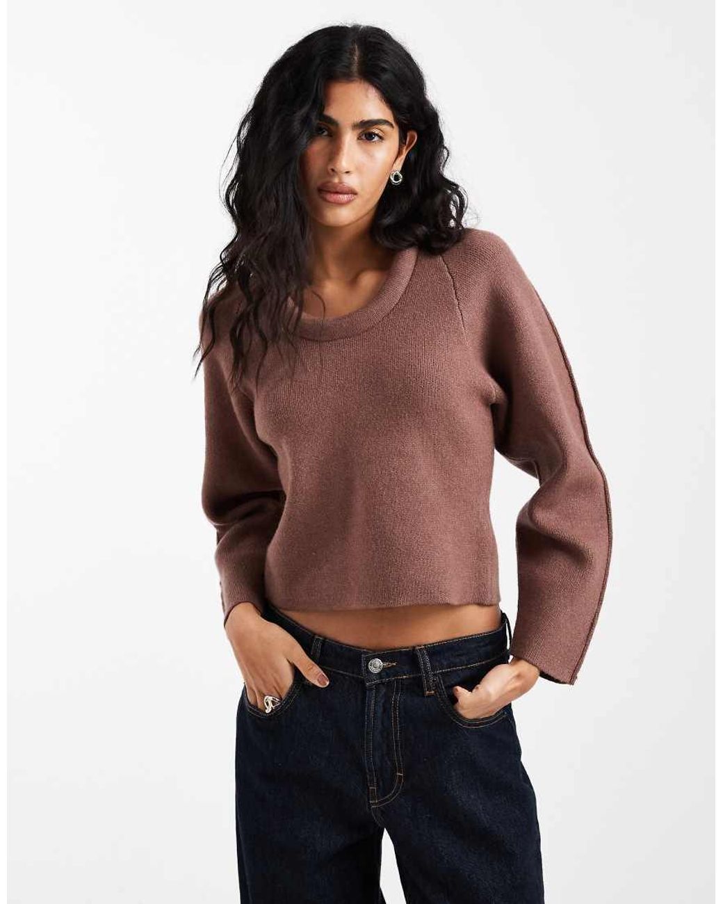 ASOS Smalle Gebreide Top Met Gevulde Hals En Structuur in het Blue