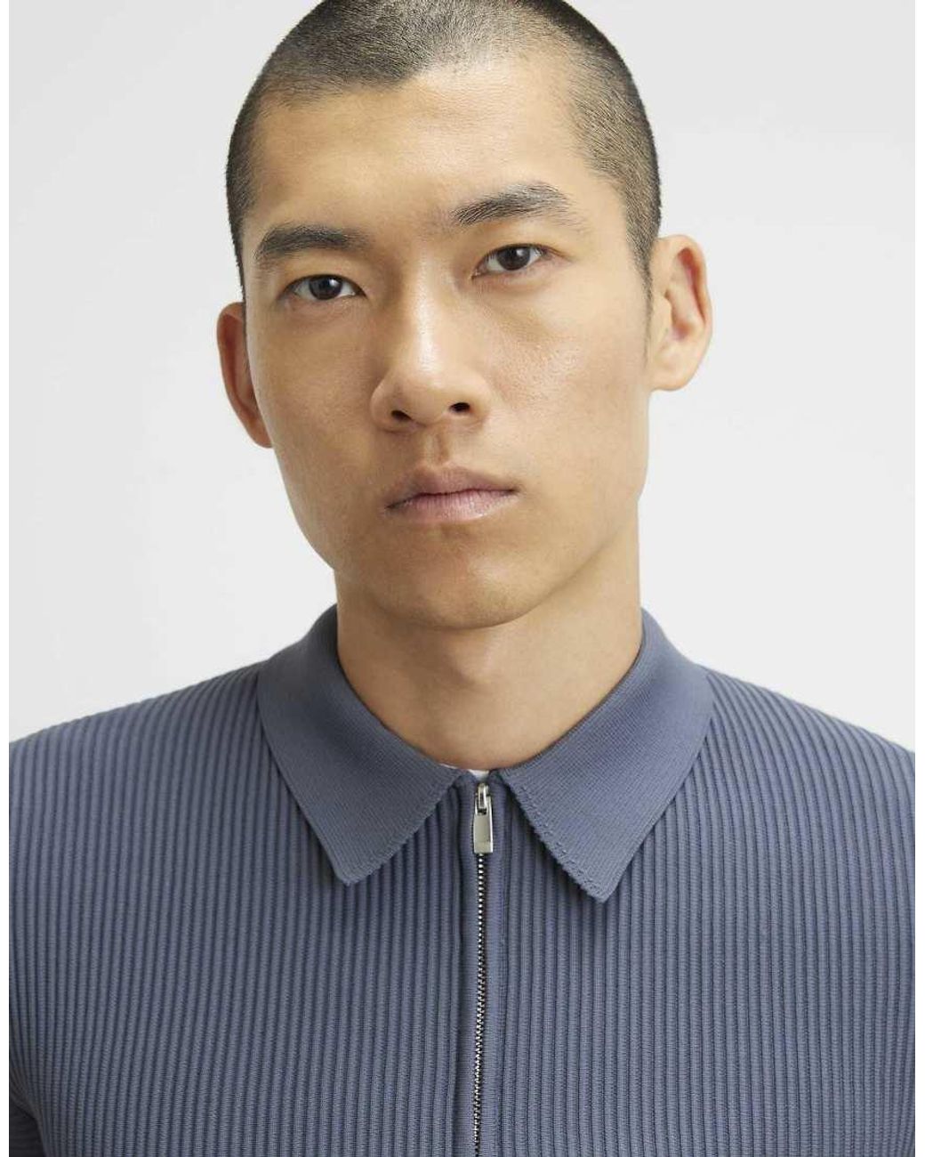 River Island Blue Muscle Fit Textured Polo Shirt for men