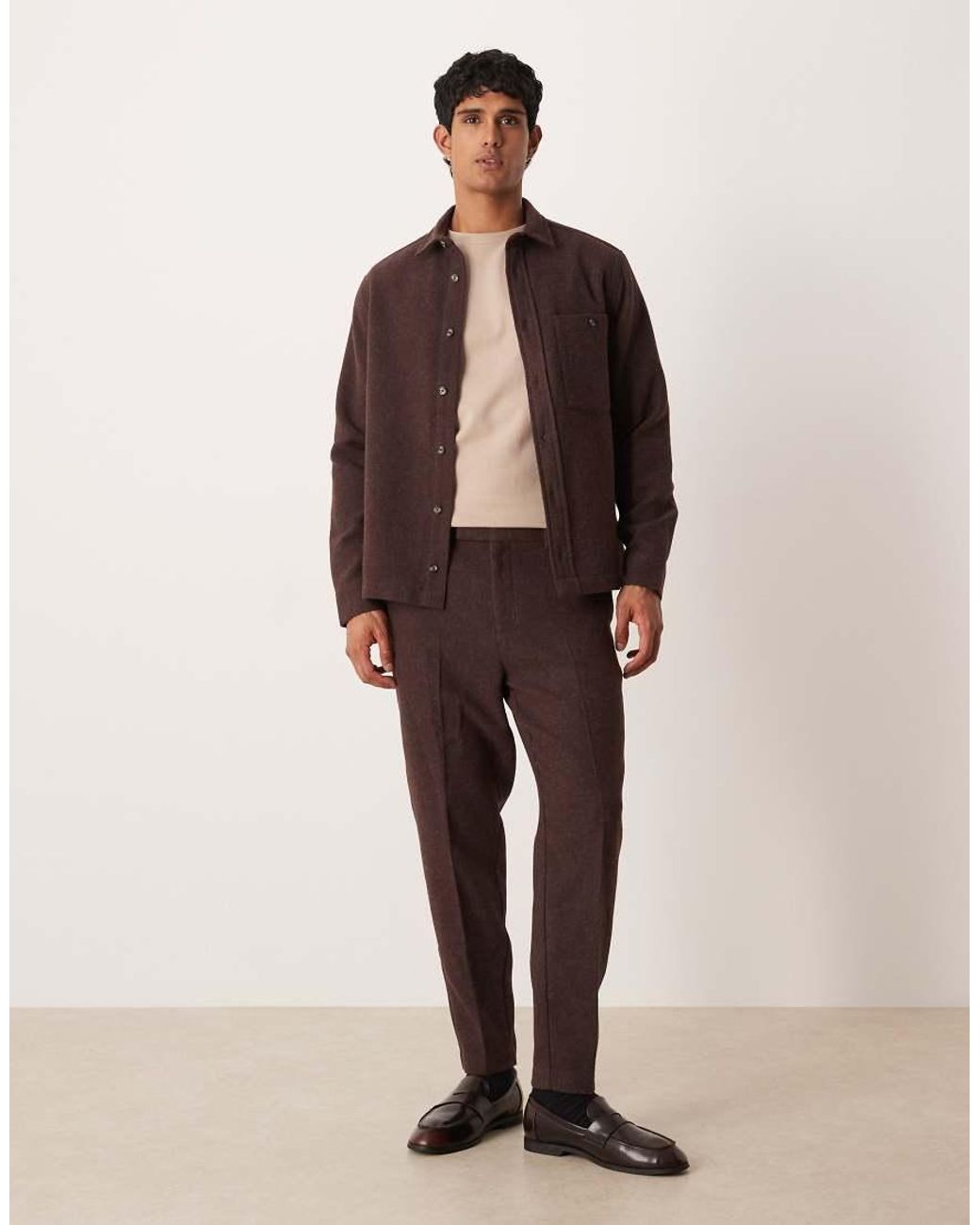 ASOS Natural Co-Ord Tapered Trousers With Wool for men