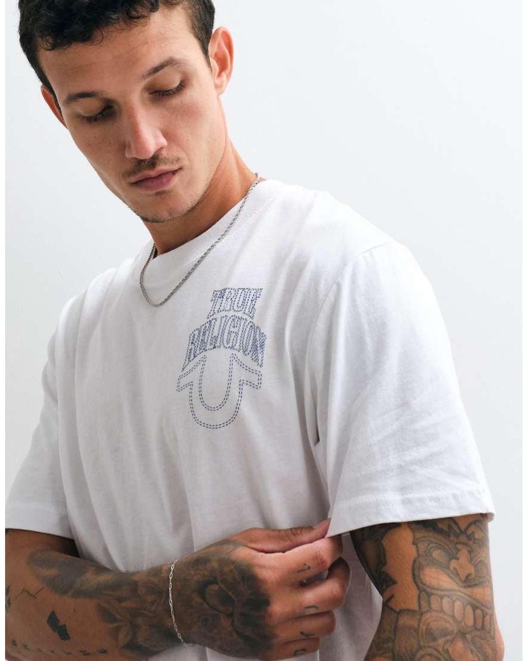 True Religion White Short Sleeve Buddha Graphic Back Print T-shirt for men